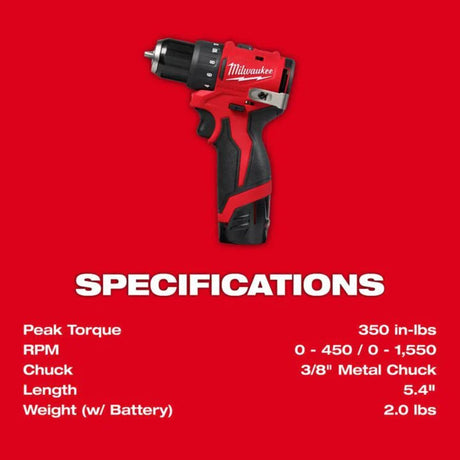 Milwaukee M12 Subcompact Brushless 3/8 Inch Drill/Driver Kit
