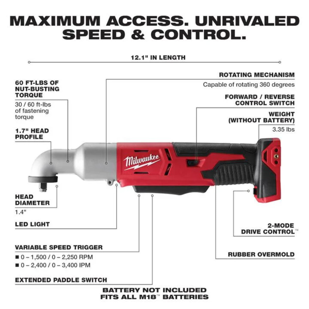 Milwaukee M18 2-Speed 3/8 in. Right Angle Impact Wrench (Bare Tool)
