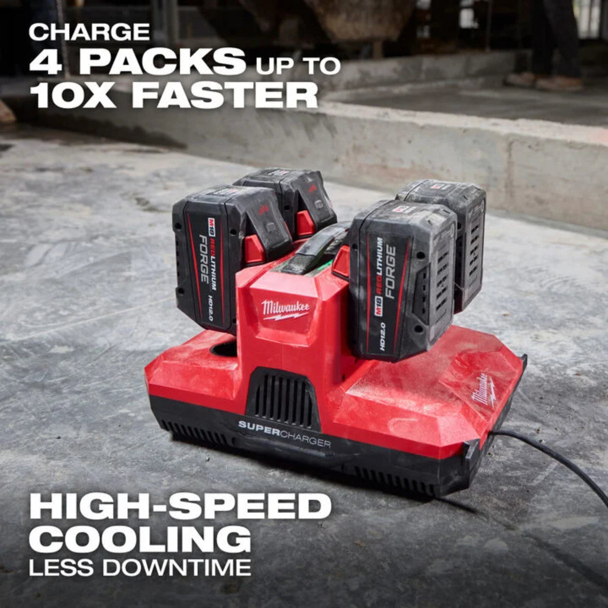 Milwaukee M18 and M12 4-Bay Super Charger with PACKOUT Compatibility