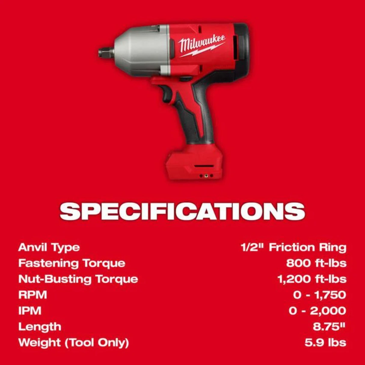 Milwaukee M18 Brushless 1/2 in High Torque Impact Wrench with Friction Ring (Bare Tool)