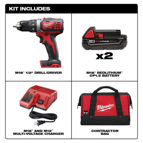 Milwaukee M18 Compact 1/2 In. Drill Driver Kit with Compact Batteries