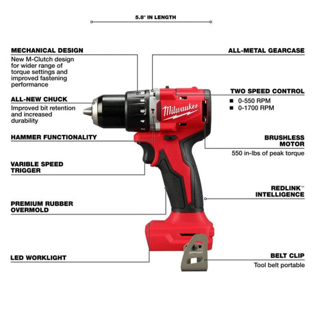 Milwaukee M18 Compact 1/2 in Hammer Drill/Driver (Bare Tool)