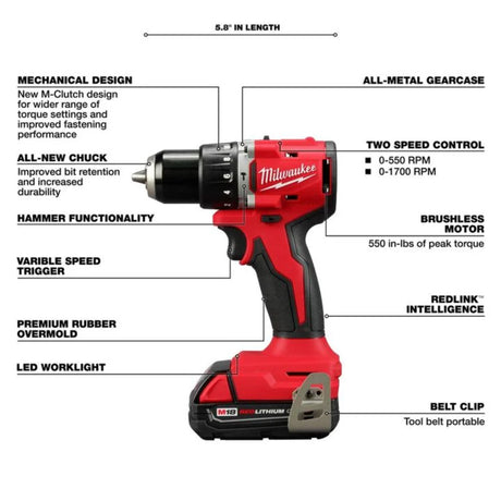 Milwaukee M18 Compact 1/2 in Hammer Drill/Driver Kit