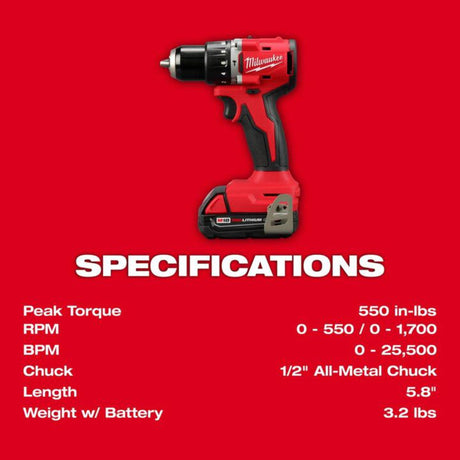 Milwaukee M18 Compact 1/2 in Hammer Drill/Driver Kit