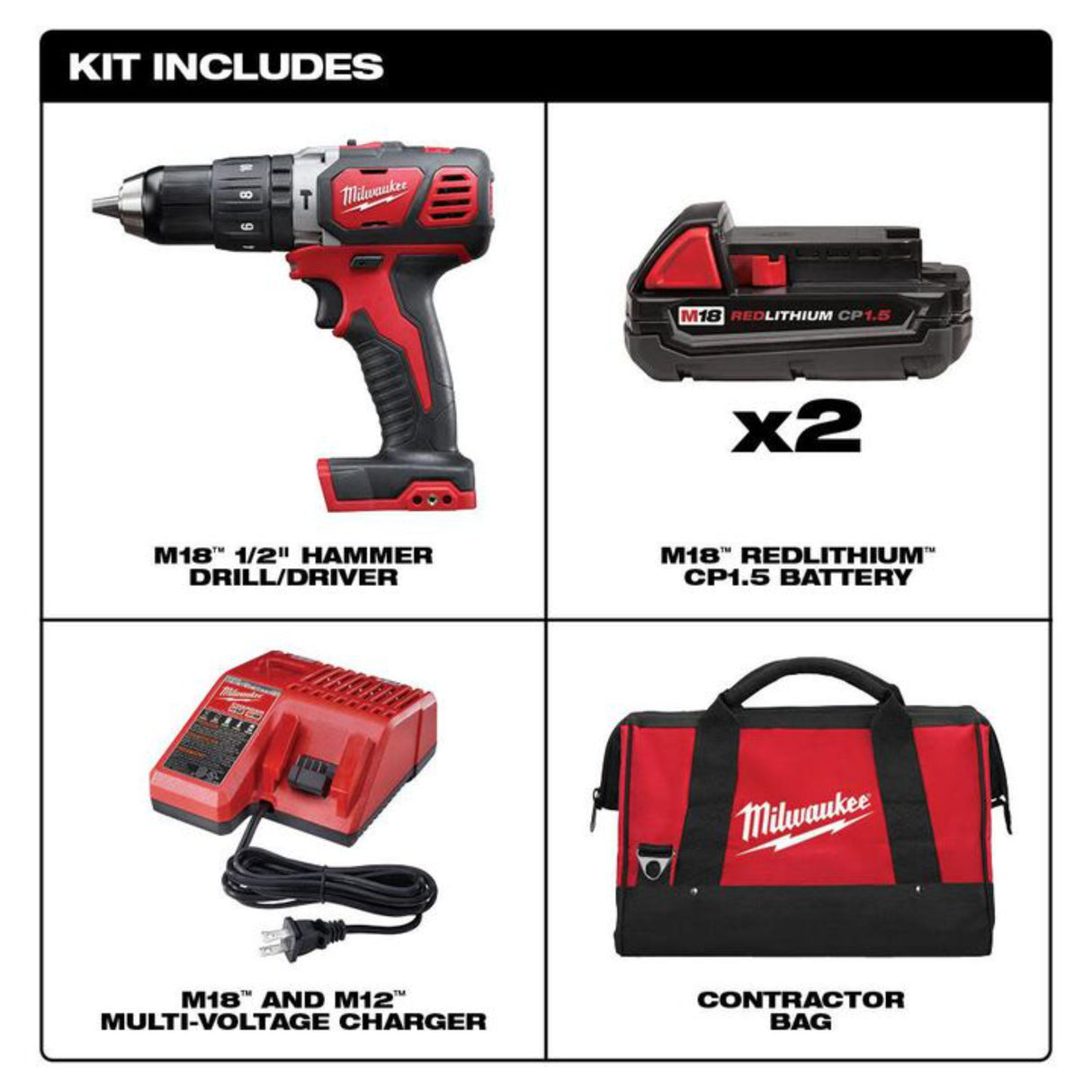 Milwaukee M18 Compact 1/2 in. Hammer Drill/Driver Kit with Compact Batteries