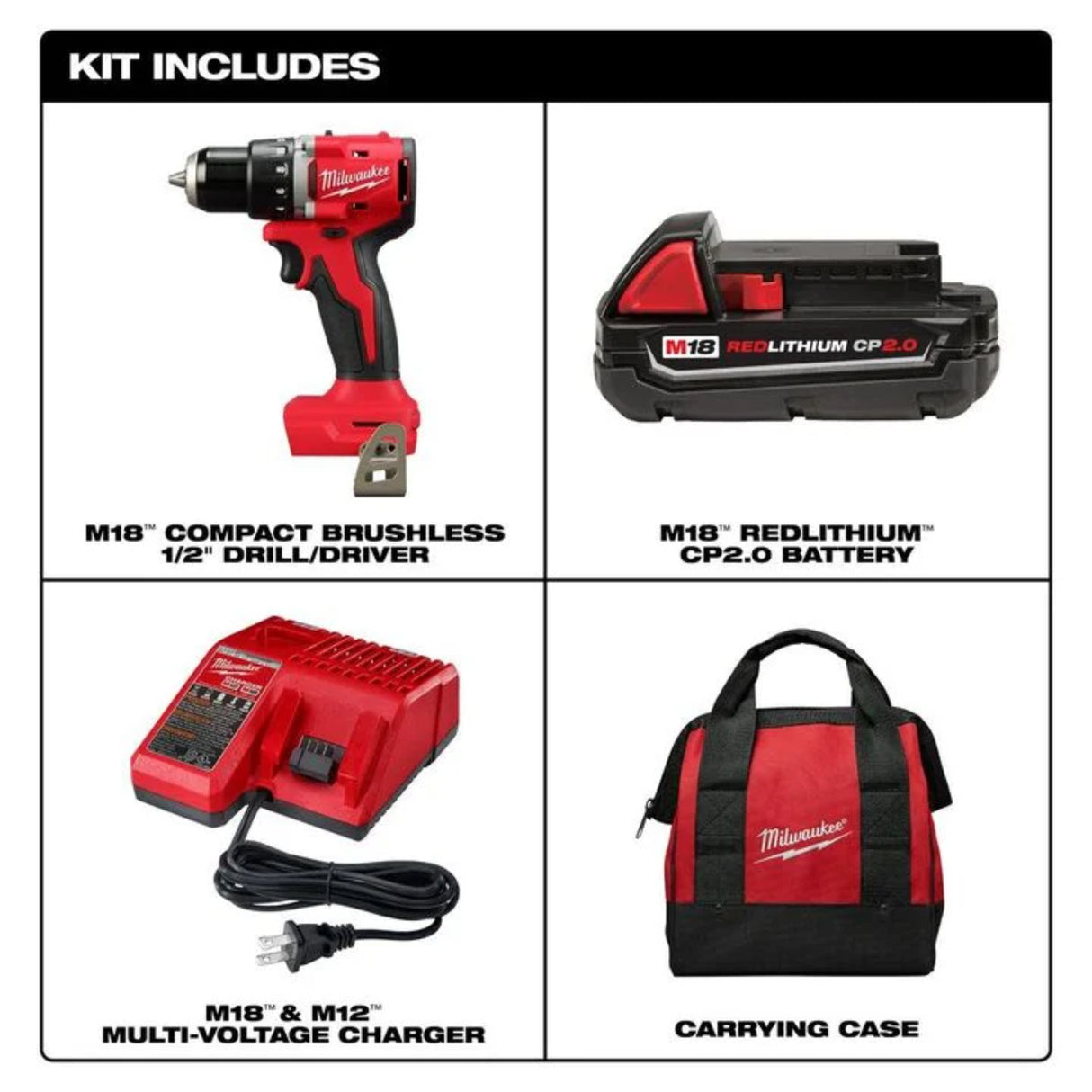 Milwaukee M18 Compact 1/2 Inch Drill/Driver Kit