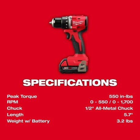 Milwaukee M18 Compact 1/2 Inch Drill/Driver Kit