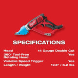 Milwaukee M18 Cordless 14 Gauge Double Cut Shear (Bare Tool)
