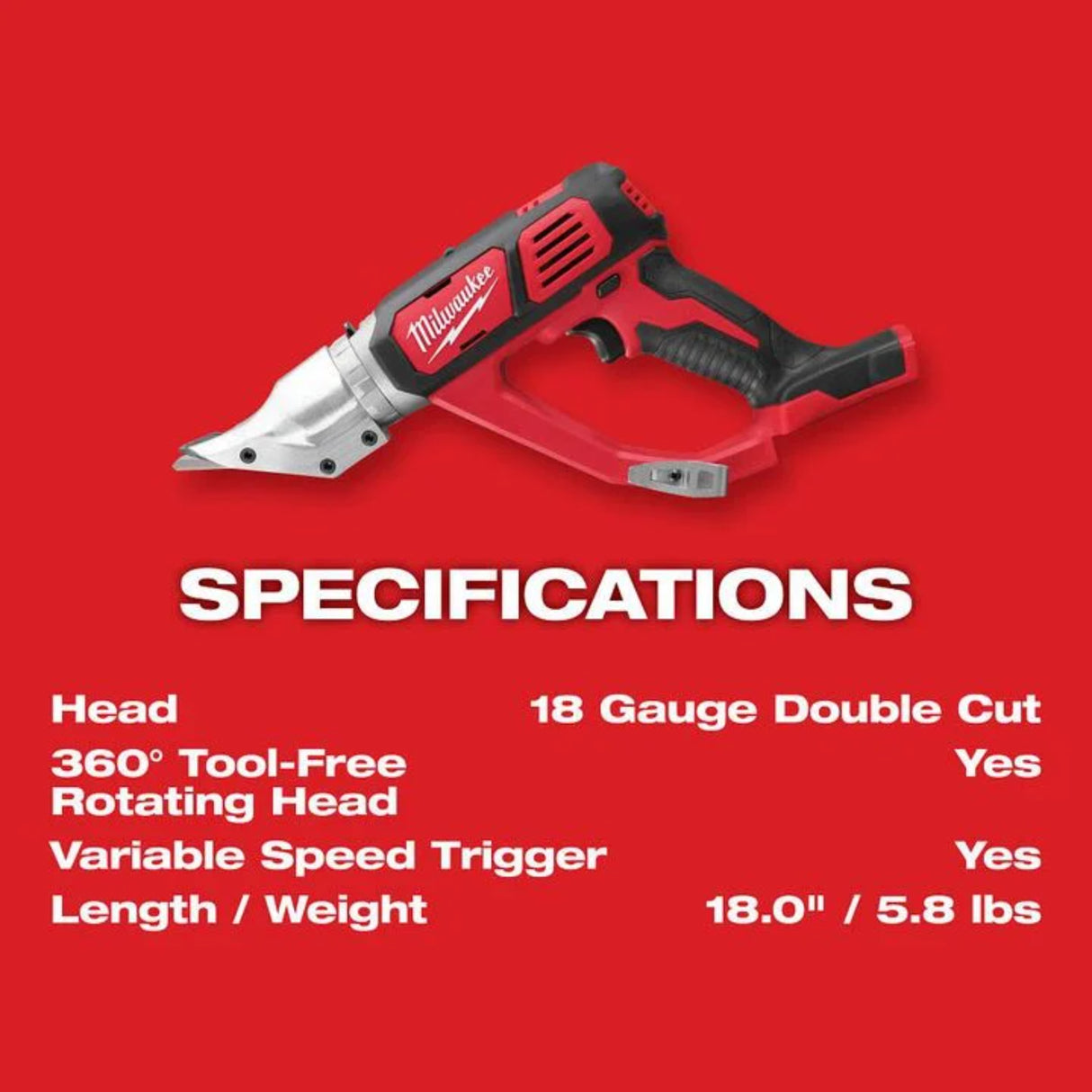 Milwaukee M18 Cordless 18 Gauge Double Cut Shear (Bare Tool)
