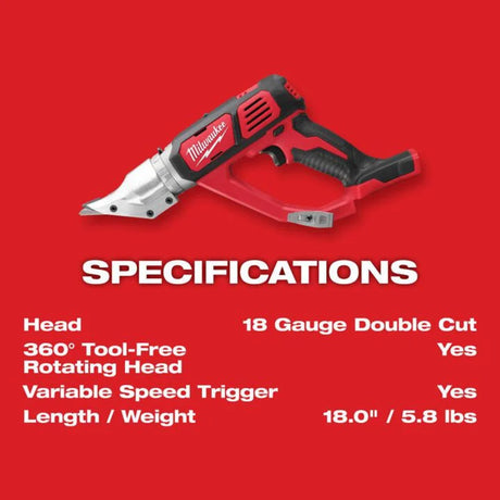 Milwaukee M18 Cordless 18 Gauge Double Cut Shear (Bare Tool)
