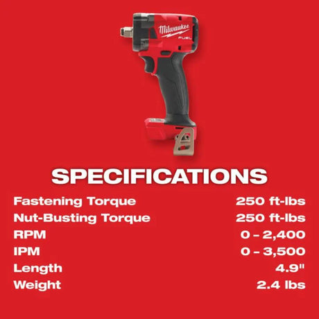 Milwaukee M18 FUEL 1/2 Compact Impact Wrench with Friction Ring (Bare Tool)
