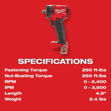Milwaukee M18 FUEL 1/2 Compact Impact Wrench with Pin Detent (Bare Tool)