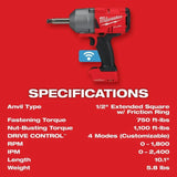 Milwaukee M18 FUEL 1/2 Inch Ext Anvil Controlled Torque Impact Wrench with ONE-KEY Kit