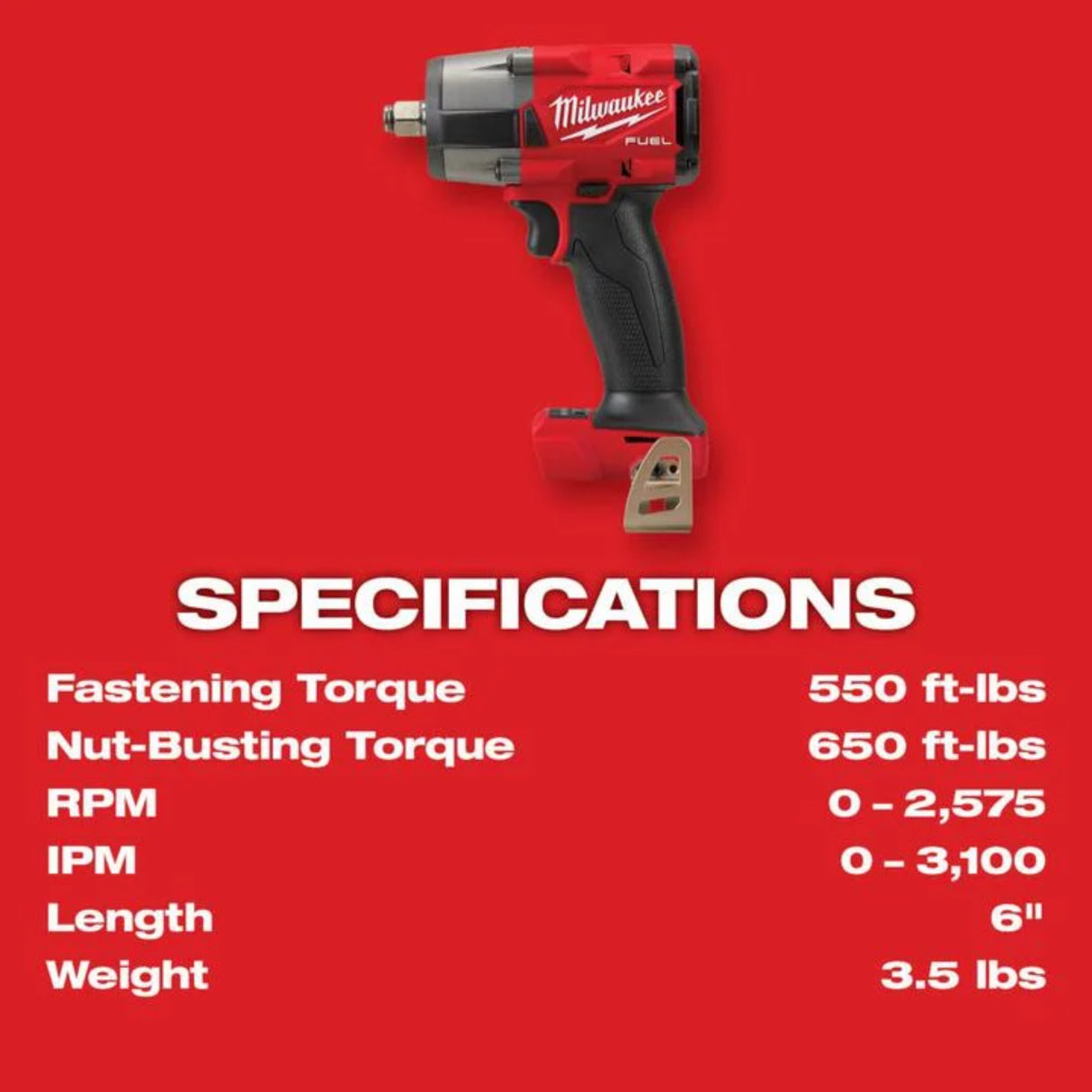 Milwaukee M18 FUEL 1/2 Mid-Torque Impact Wrench with Friction Ring (Bare Tool)