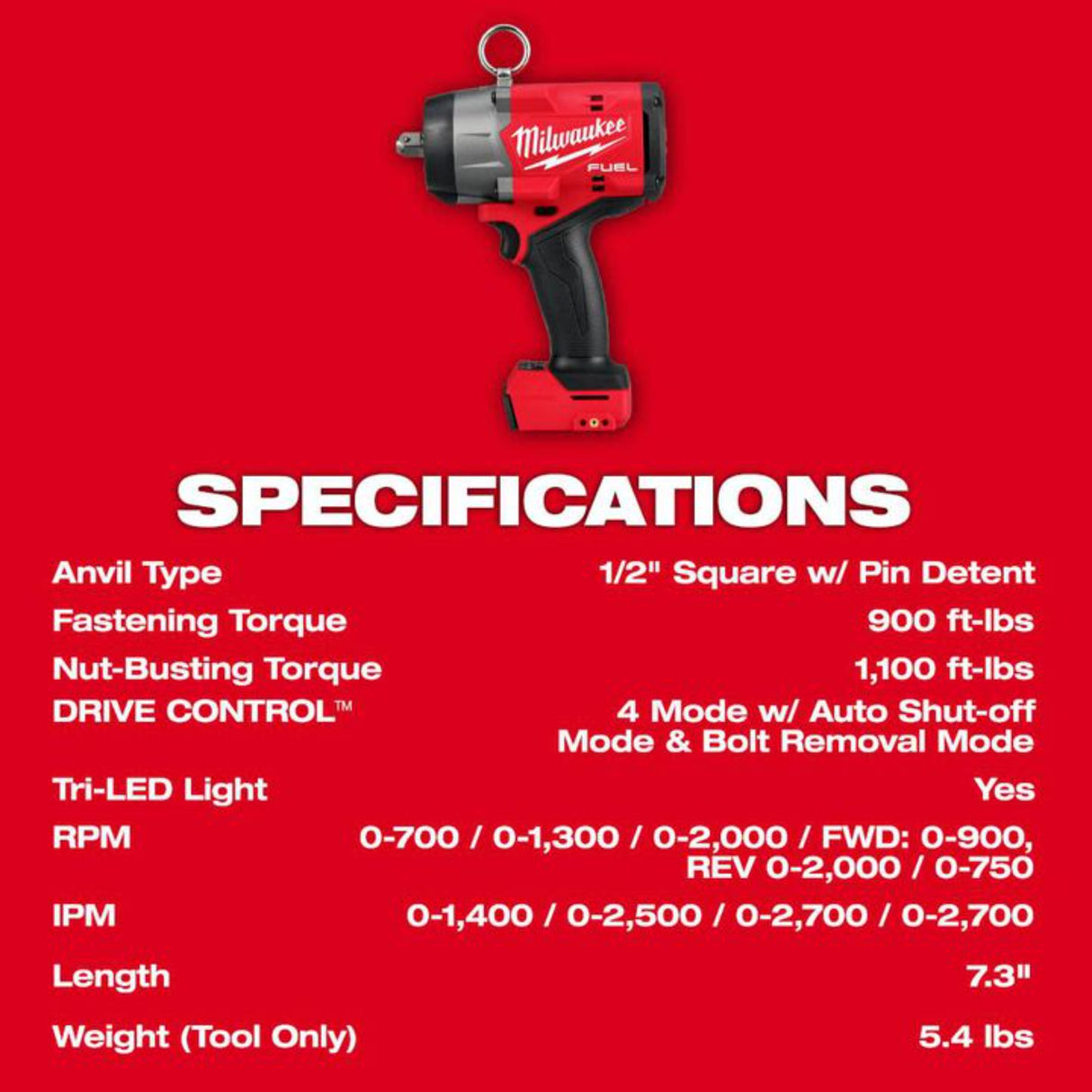 Milwaukee M18 FUEL 1/2in High Torque Impact Wrench with Pin Detent (Bare Tool)