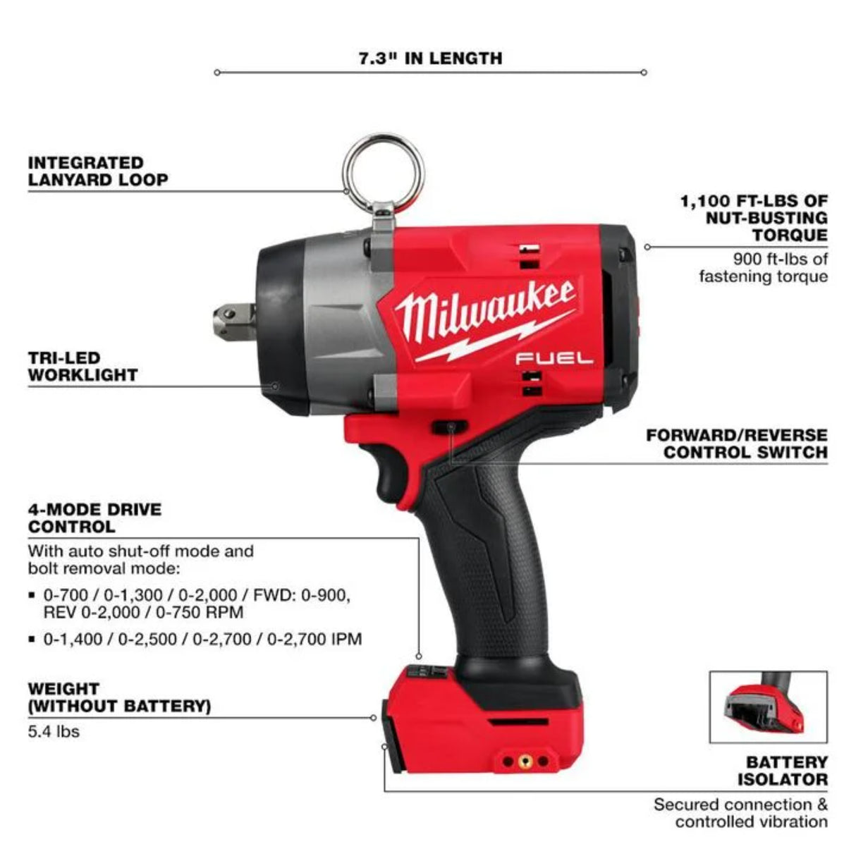 Milwaukee M18 FUEL 1/2in High Torque Impact Wrench with Pin Detent (Bare Tool)