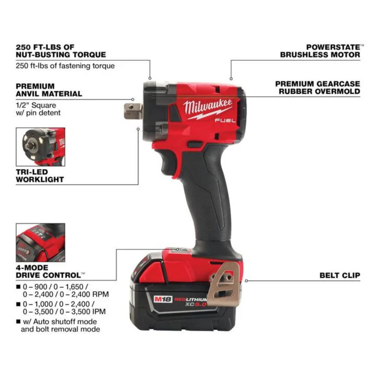 Milwaukee M18 FUEL 1/2inch Compact Impact Wrench with Pin Detent Kit