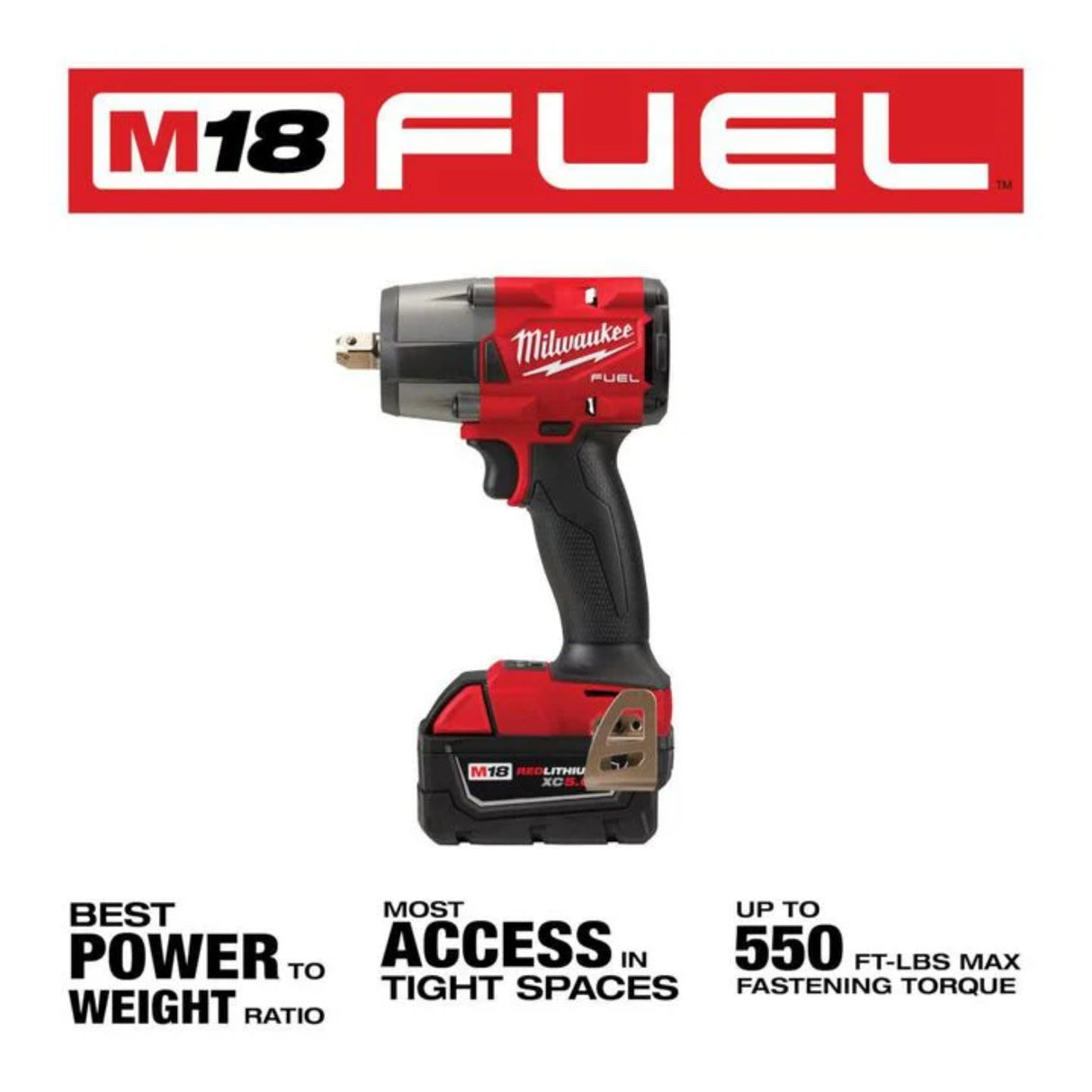 Milwaukee M18 FUEL 1/2inch Mid-Torque Impact Wrench with Pin Detent Kit