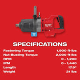 Milwaukee M18 FUEL 1inch D Handle High Torque Impact Wrench ONE KEY (Bare Tool)