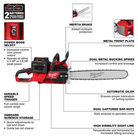 Milwaukee M18 FUEL 20 Inch Dual Battery Chainsaw Kit