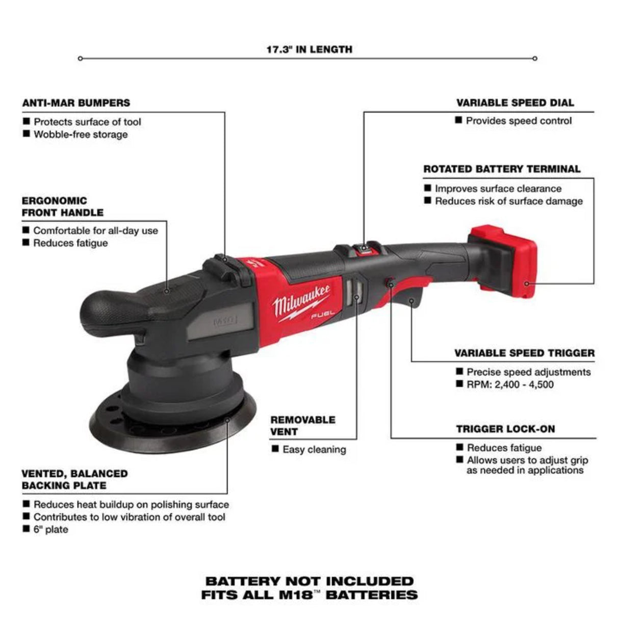 Milwaukee M18 FUEL 21mm Random Orbital Polisher (Bare Tool)