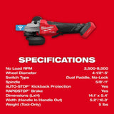 Milwaukee M18 FUEL 4-1/2 in / 5 in Dual-Trigger Braking Grinder (Bare Tool)