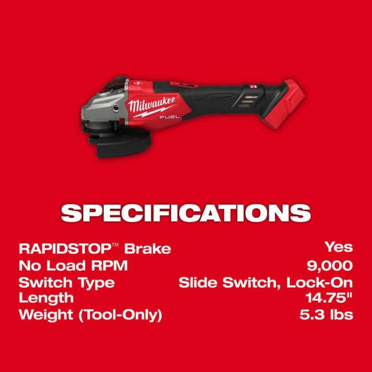 Milwaukee M18 FUEL 4-1/2 Inch-6 Inch Braking Grinder, Slide Switch (Bare Tool)