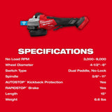 Milwaukee M18 FUEL 4 1/2 Inch - 6 Inch Dual Trigger Braking Grinder Paddle Switch with ONE KEY (Bare Tool)