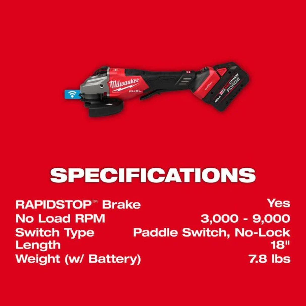 Milwaukee M18 FUEL 4-1/2 Inch-6 Inch Variable Speed Braking Grinder, Paddle Switch with ONE-KEY Kit