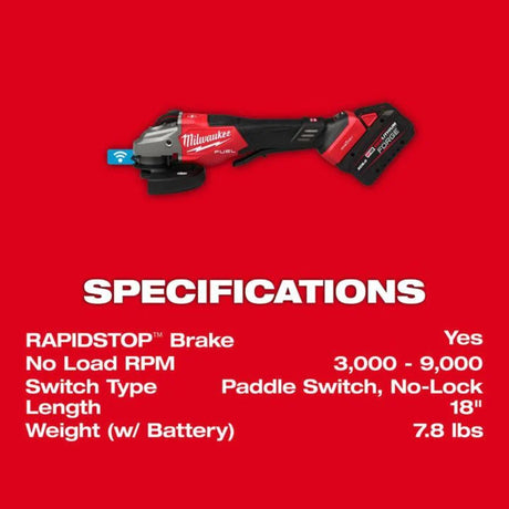 Milwaukee M18 FUEL 4-1/2 Inch-6 Inch Variable Speed Braking Grinder, Paddle Switch with ONE-KEY Kit