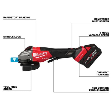 Milwaukee M18 FUEL 4-1/2 Inch-6 Inch Variable Speed Braking Grinder, Paddle Switch with ONE-KEY Kit