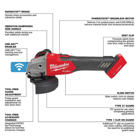 Milwaukee M18 FUEL 4 1/2inch / 5inch Braking Grinder (Bare Tool)