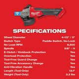 Milwaukee M18 FUEL 4 1/2inch / 5inch Braking Grinder Paddle Switch No Lock (Bare Tool)