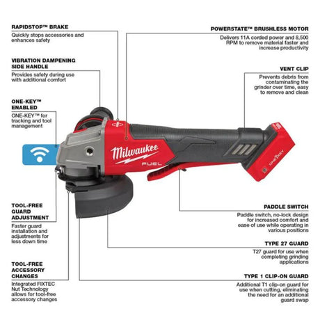 Milwaukee M18 FUEL 4 1/2inch / 5inch Braking Grinder Paddle Switch No Lock (Bare Tool)