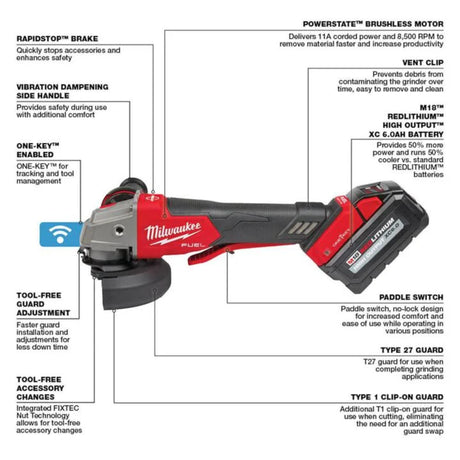Milwaukee M18 FUEL 4 1/2inch / 5inch Braking Grinder Paddle Switch No Lock Kit