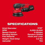Milwaukee M18 FUEL 5 Inch Random Orbital Sander (Bare Tool)