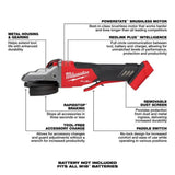 Milwaukee M18 FUEL 5inch Flathead Braking Grinder Paddle Switch No Lock (Bare Tool)