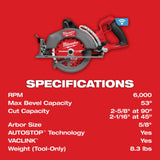 Milwaukee M18 FUEL 7-1/4 Inch Rear Handle Circular Saw with ONE-KEY (Bare Tool)