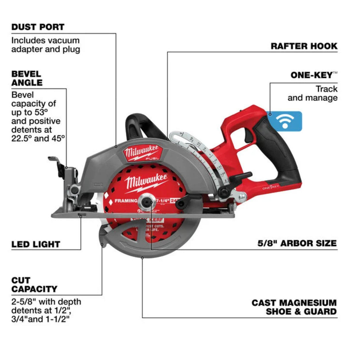 Milwaukee M18 FUEL 7-1/4 Inch Rear Handle Circular Saw with ONE-KEY (Bare Tool)