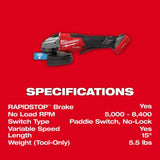 Milwaukee M18 FUEL 7 Inch Variable Speed Braking Grinder (Bare Tool)