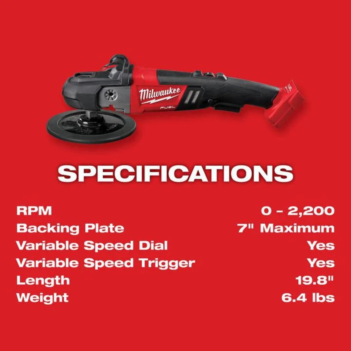 Milwaukee M18 FUEL 7 Variable Speed Polisher (Bare Tool)