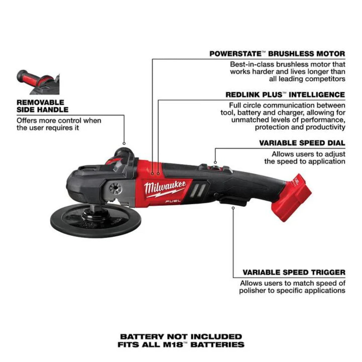 Milwaukee M18 FUEL 7 Variable Speed Polisher (Bare Tool)
