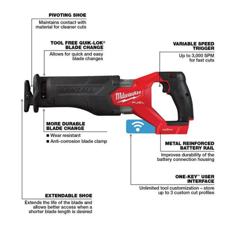 Milwaukee M18 FUEL SAWZALL Recip Saw with ONE-KEY (Bare Tool)