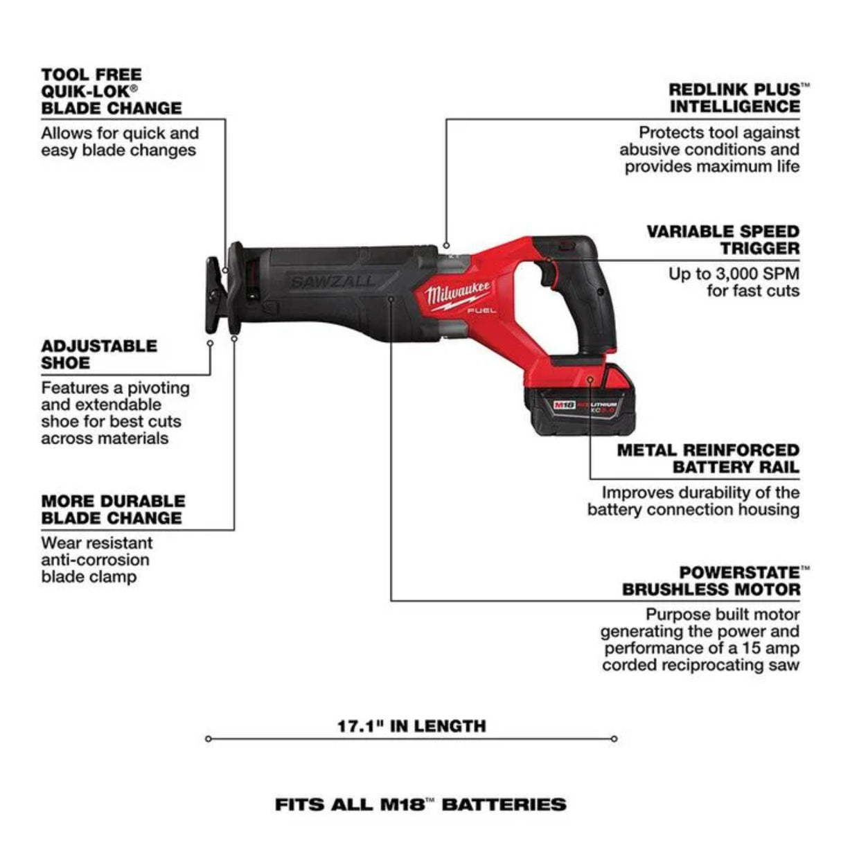 Milwaukee M18 FUEL SAWZALL Reciprocating Saw - 2 Battery XC5.0 Kit