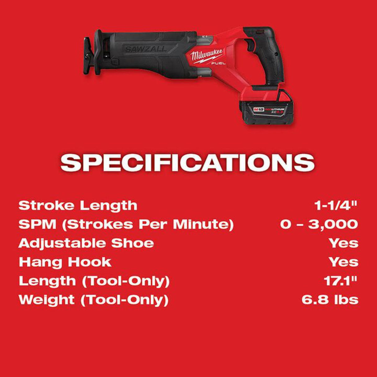 Milwaukee M18 FUEL SAWZALL Reciprocating Saw - 2 Battery XC5.0 Kit