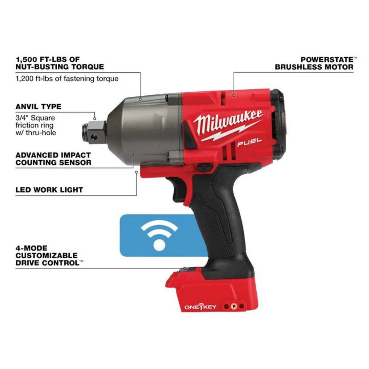 Milwaukee M18 FUEL with ONE-KEY High Torque Impact Wrench 3/4 in. Friction Ring (Bare Tool)