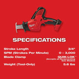 Milwaukee M18 HACKZALL Reciprocating Saw (Bare Tool)