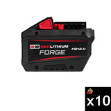 Milwaukee M18 REDLITHIUM FORGE HD 18 Volt 12Ah Power Tool Battery Pack with Fuel Indicator 10 Pack