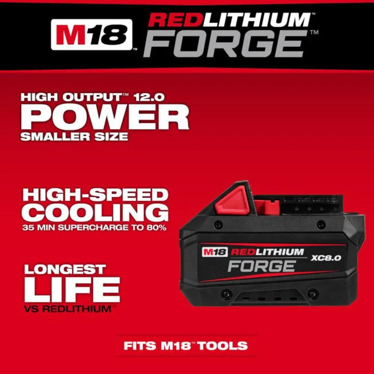 Milwaukee M18 REDLITHIUM FORGE XC 18V 8Ah Lithium Ion Power Tool Battery Pack with Fuel Indicator