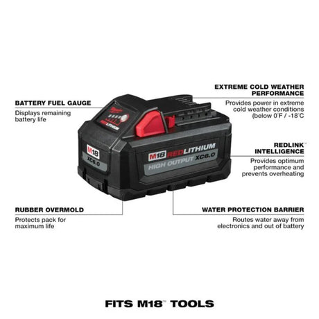 Milwaukee M18 REDLITHIUM HIGH OUTPUT XC 18V 6Ah Lithium Ion Power Tool Battery Pack with Fuel Indicator